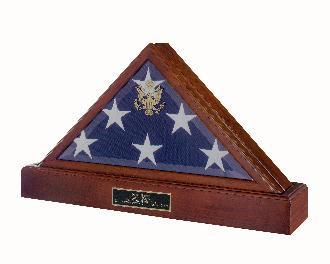 American Flag Display Case made of solid walnut with a matching pedestal, designed for a 5' x 9 ½' burial flag.