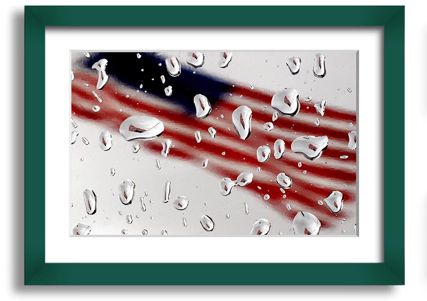 American Flag Droplet framed print with vibrant colors and multiple frame options, handmade in the UK.