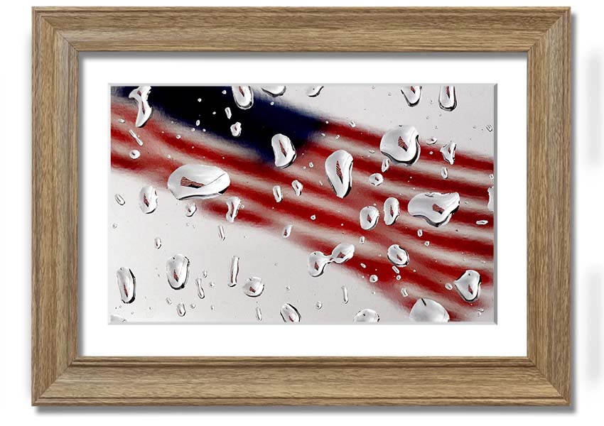 American Flag Droplet framed print with vibrant colors and multiple frame options, handmade in the UK.