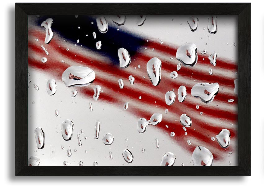 American Flag Droplet framed print with vibrant colors and multiple frame options, handmade in the UK.