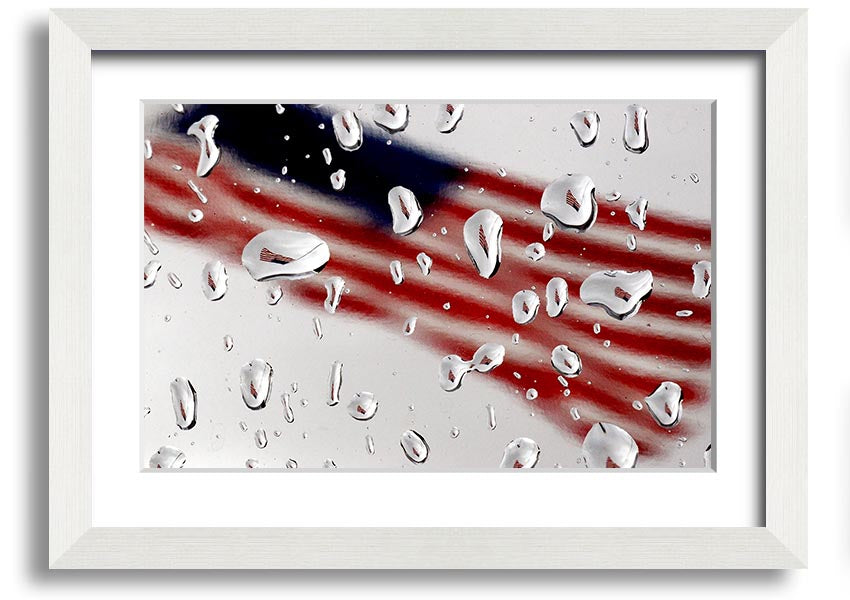 American Flag Droplet framed print with vibrant colors and multiple frame options, handmade in the UK.