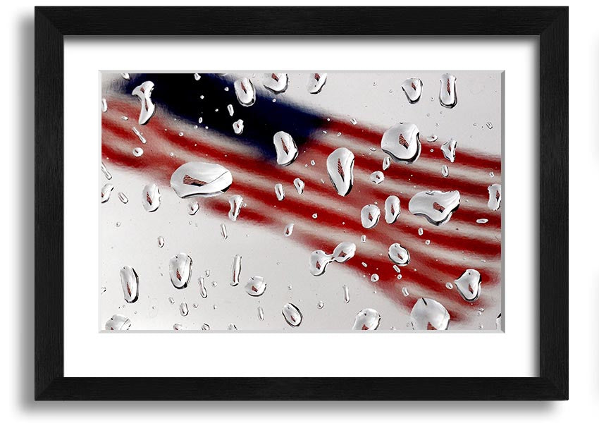 American Flag Droplet framed print with vibrant colors and multiple frame options, handmade in the UK.