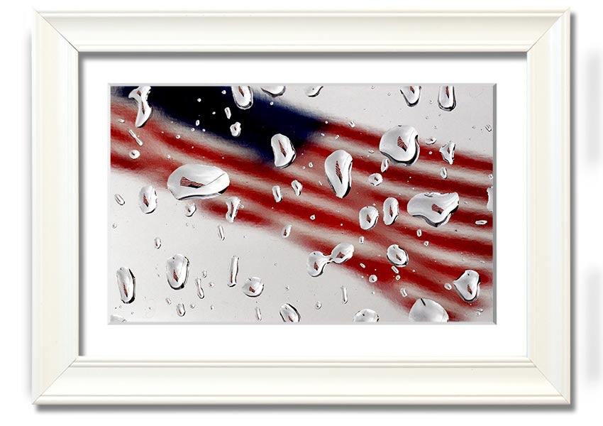 American Flag Droplet framed print with vibrant colors and multiple frame options, handmade in the UK.