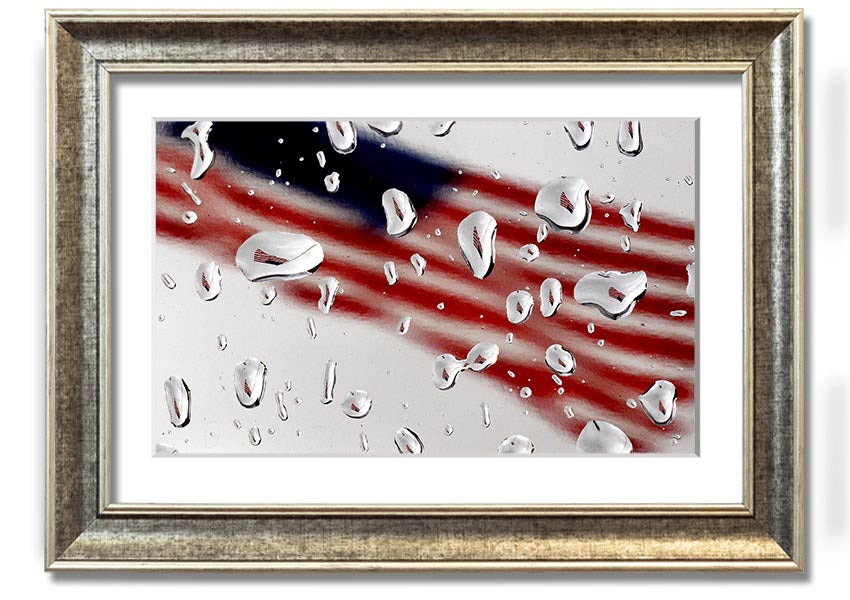 American Flag Droplet framed print with vibrant colors and multiple frame options, handmade in the UK.