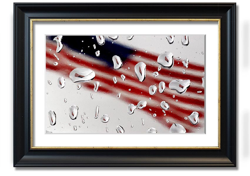 American Flag Droplet framed print with vibrant colors and multiple frame options, handmade in the UK.