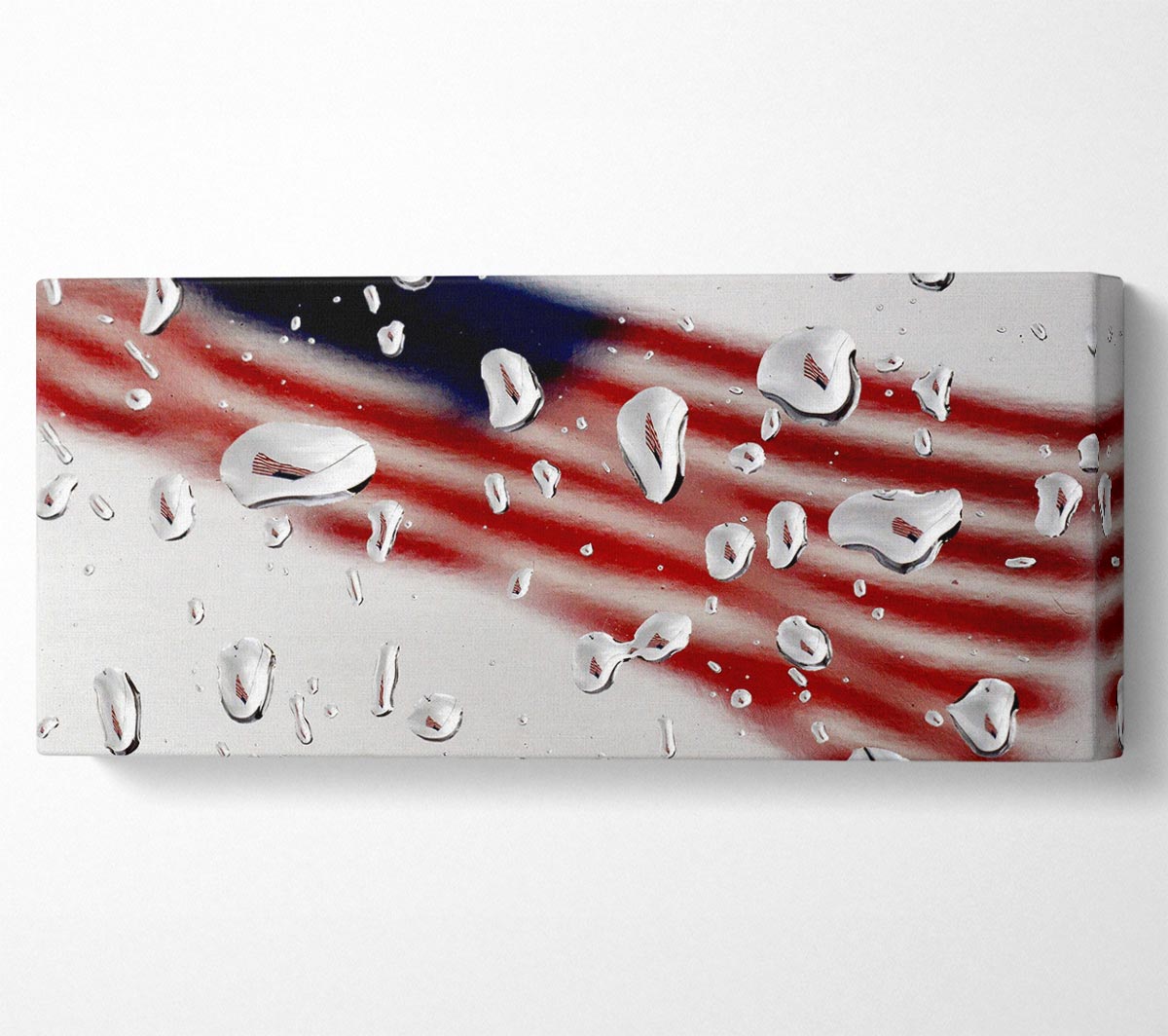 American Flag Droplet canvas art mounted on a box frame, showcasing vibrant colors and a unique droplet design.