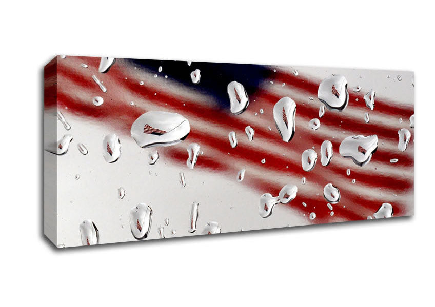 American Flag Droplet canvas art mounted on a box frame, showcasing vibrant colors and a unique droplet design.