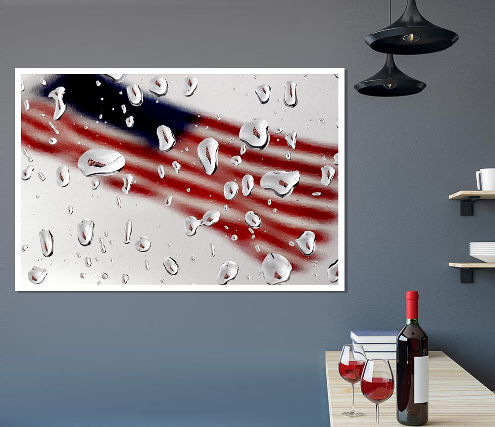 American Flag Droplet canvas poster featuring a vibrant droplet design of the American flag, ready for display or framing.