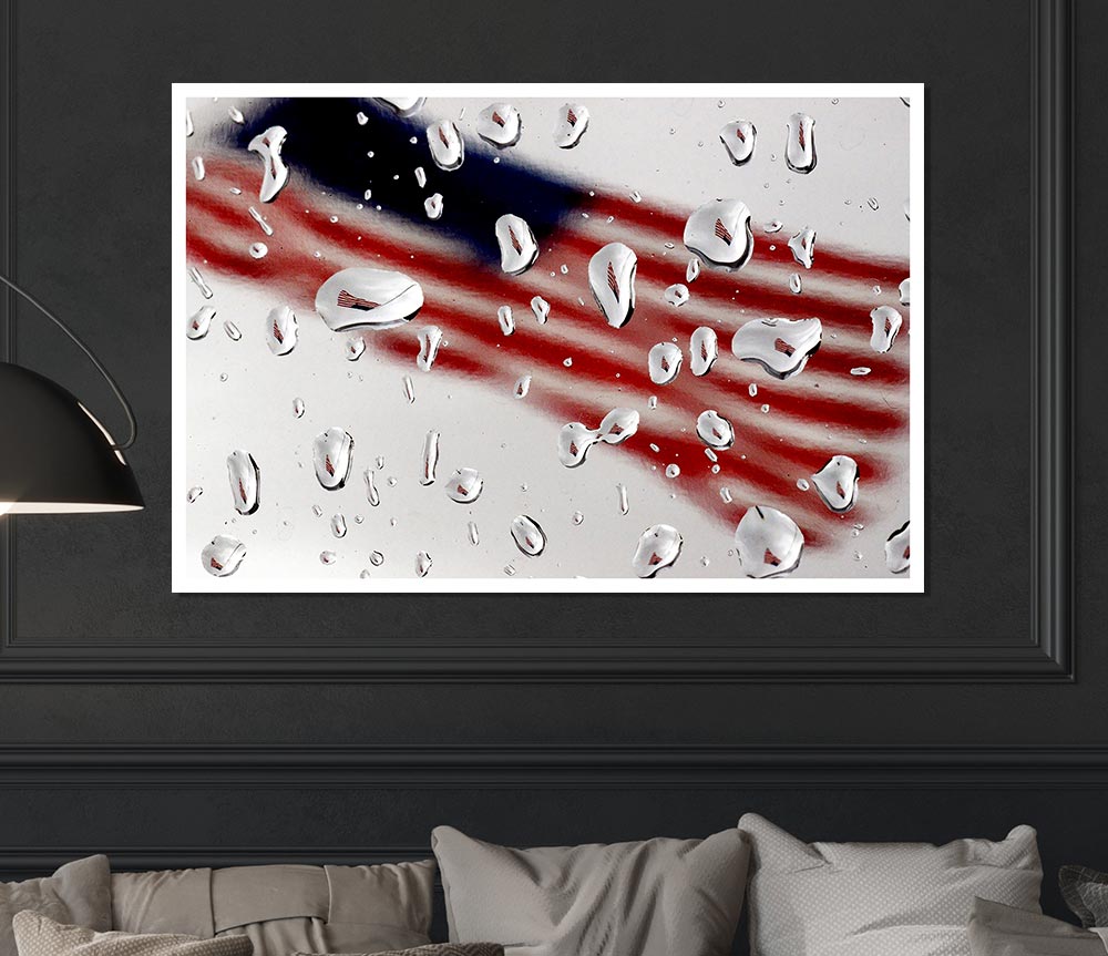 American Flag Droplet canvas poster featuring a vibrant droplet design of the American flag, ready for display or framing.