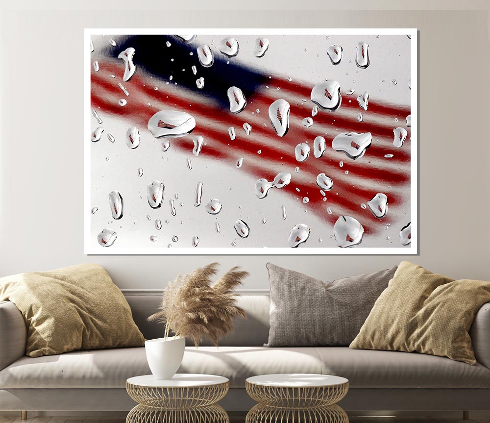 American Flag Droplet canvas poster featuring a vibrant droplet design of the American flag, ready for display or framing.