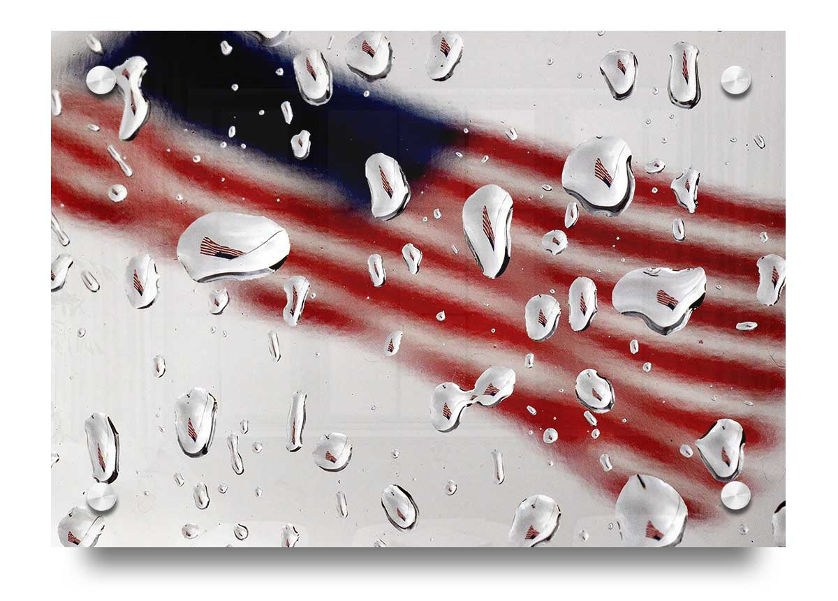 Acrylic print of the American flag in a droplet design, showcasing vibrant colors and a glossy finish.