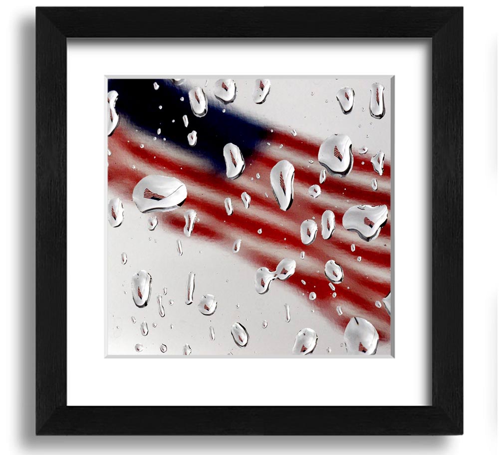 American Flag Droplet Square Framed Print with vibrant colors and a unique droplet design, framed in a stylish square frame.