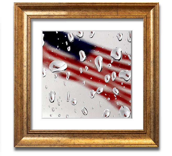 American Flag Droplet Square Framed Print with vibrant colors and a unique droplet design, framed in a stylish square frame.