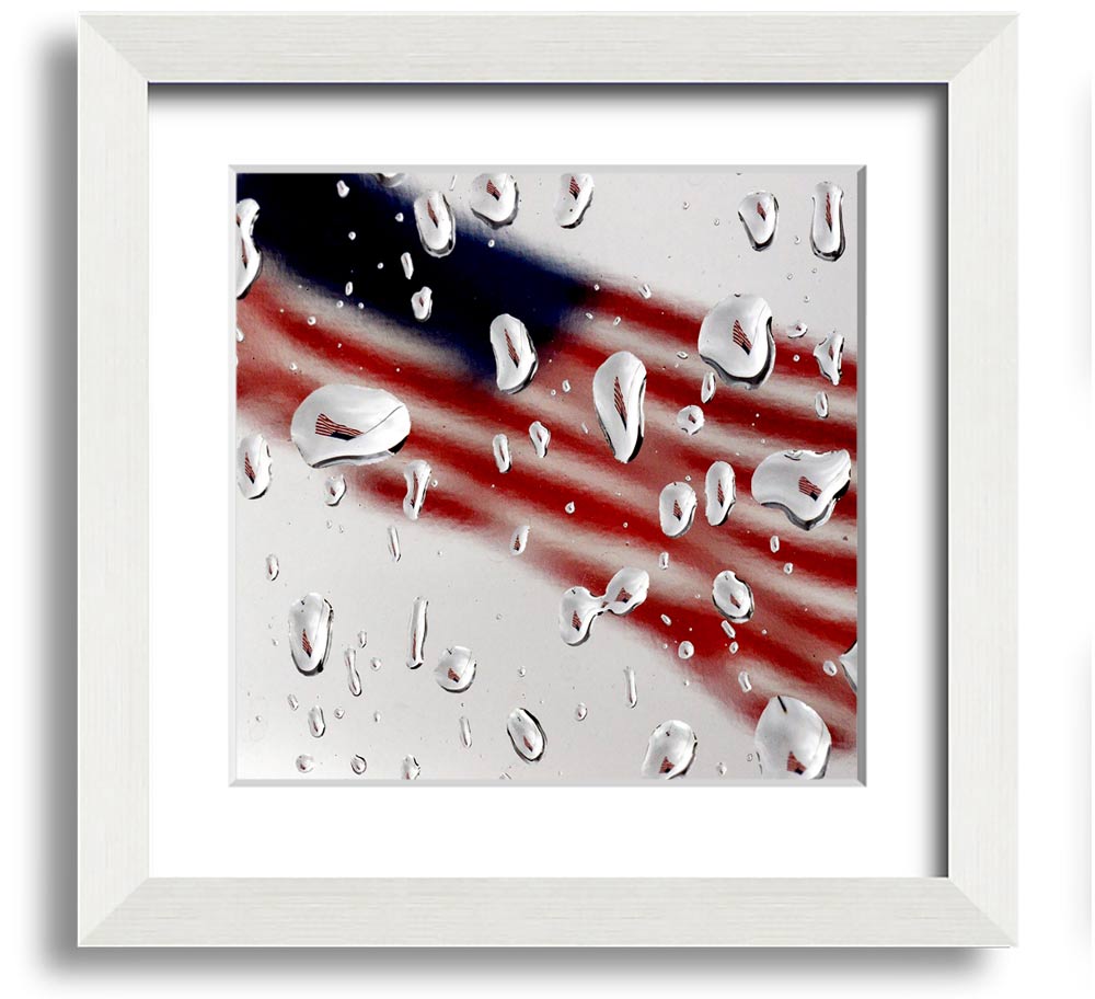 American Flag Droplet Square Framed Print with vibrant colors and a unique droplet design, framed in a stylish square frame.