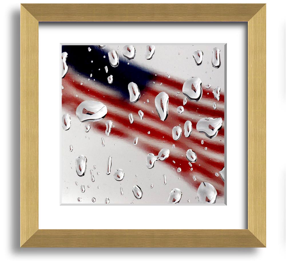 American Flag Droplet Square Framed Print with vibrant colors and a unique droplet design, framed in a stylish square frame.