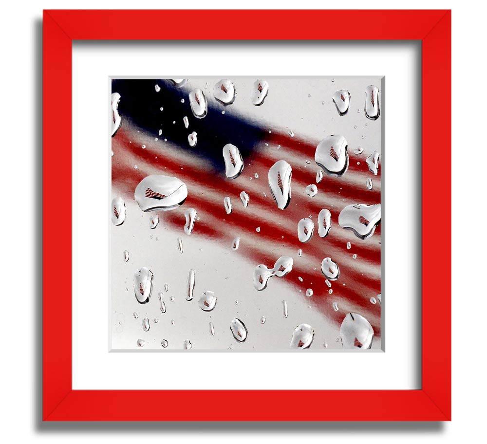 American Flag Droplet Square Framed Print with vibrant colors and a unique droplet design, framed in a stylish square frame.