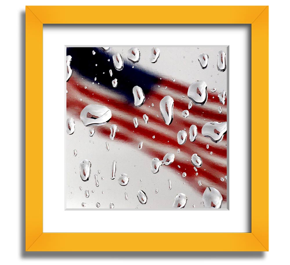 American Flag Droplet Square Framed Print with vibrant colors and a unique droplet design, framed in a stylish square frame.