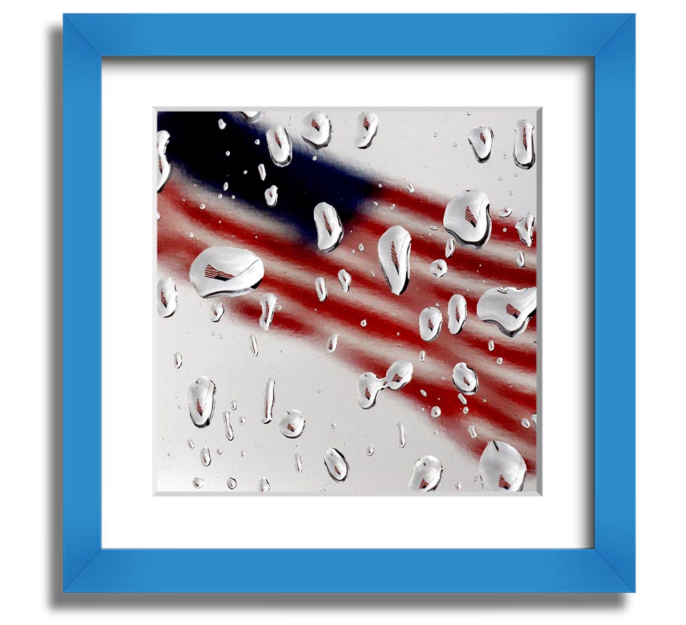 American Flag Droplet Square Framed Print with vibrant colors and a unique droplet design, framed in a stylish square frame.