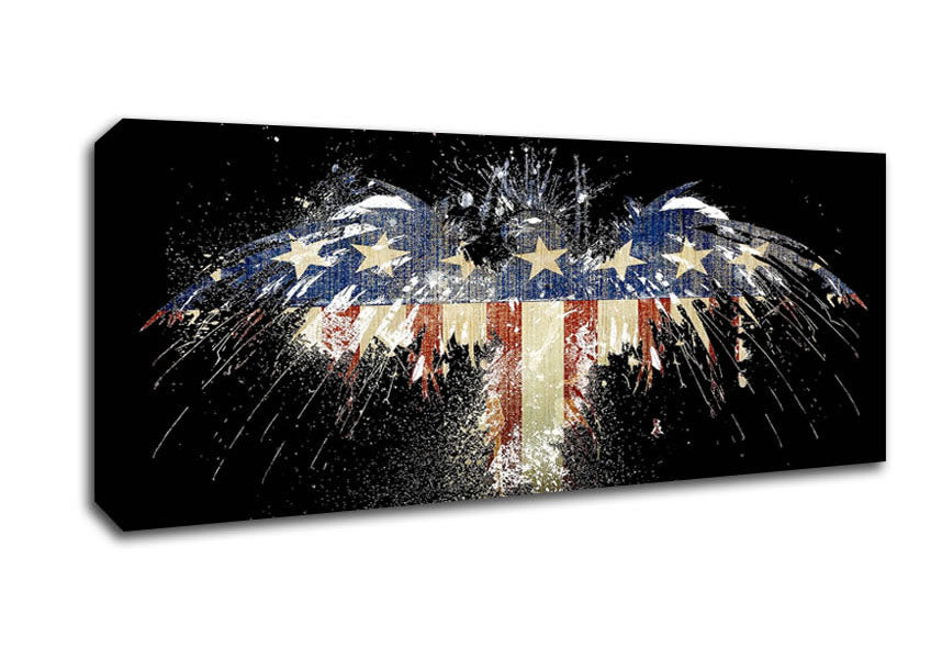 American Flag Eagle canvas art mounted on a box frame, showcasing a majestic eagle against the American flag.