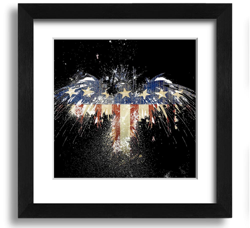 A beautifully framed print of an eagle against the American flag, showcasing vibrant colors and intricate details.