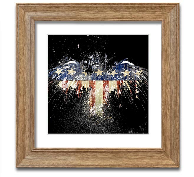 A beautifully framed print of an eagle against the American flag, showcasing vibrant colors and intricate details.