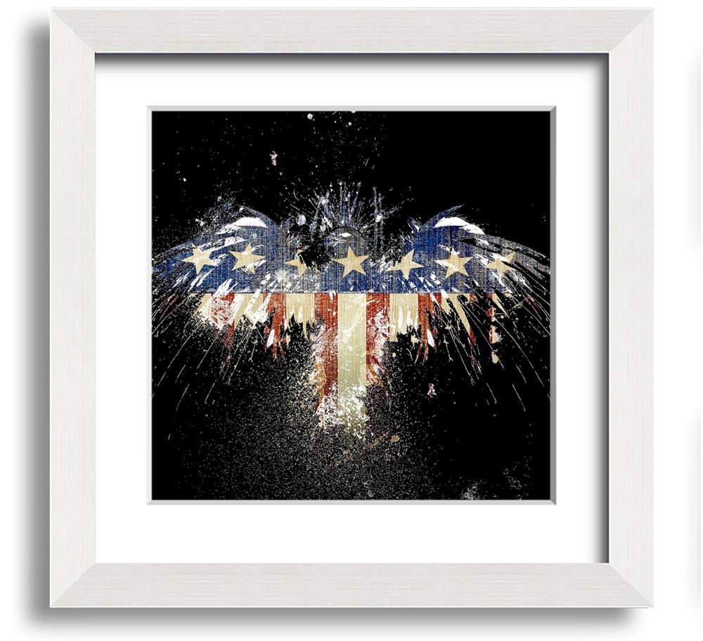 A beautifully framed print of an eagle against the American flag, showcasing vibrant colors and intricate details.