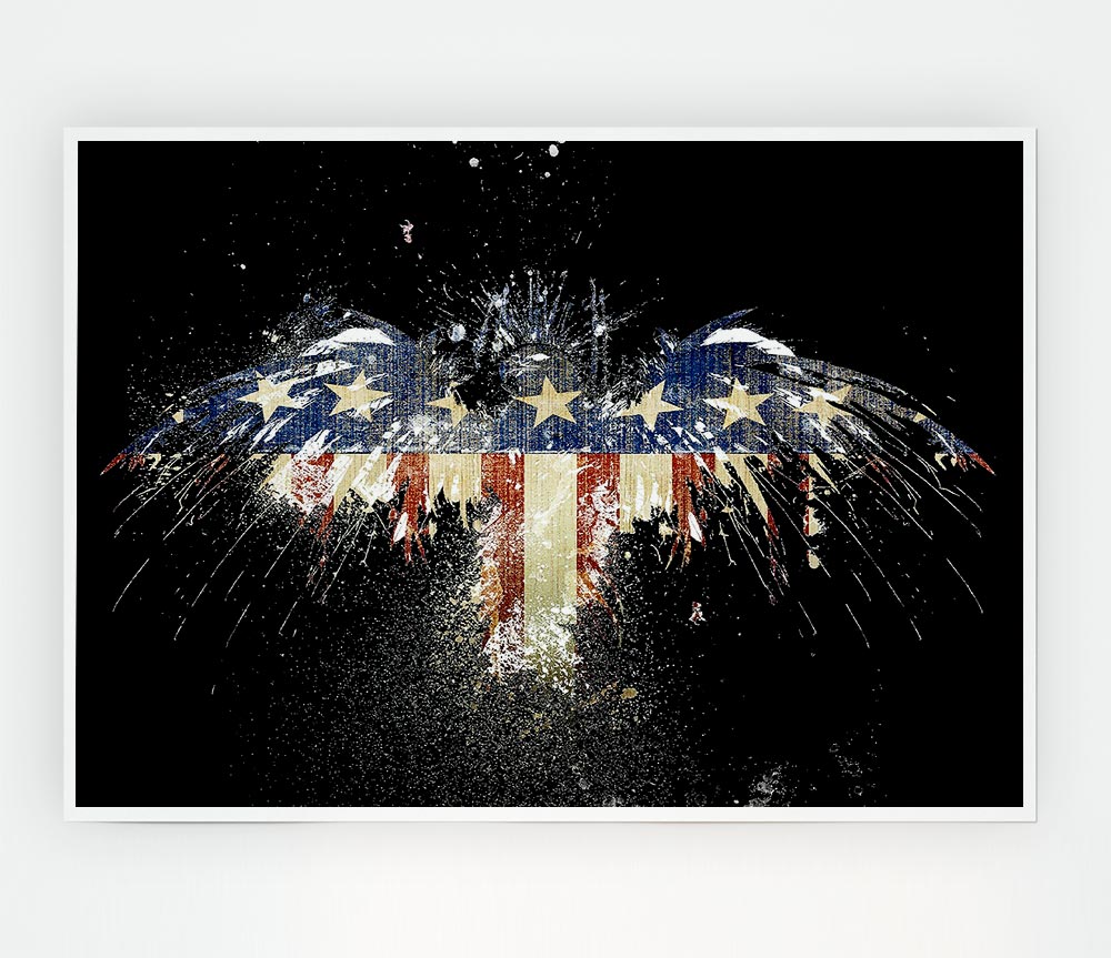 A vibrant canvas poster featuring an eagle soaring against the American flag, symbolizing patriotism and freedom.