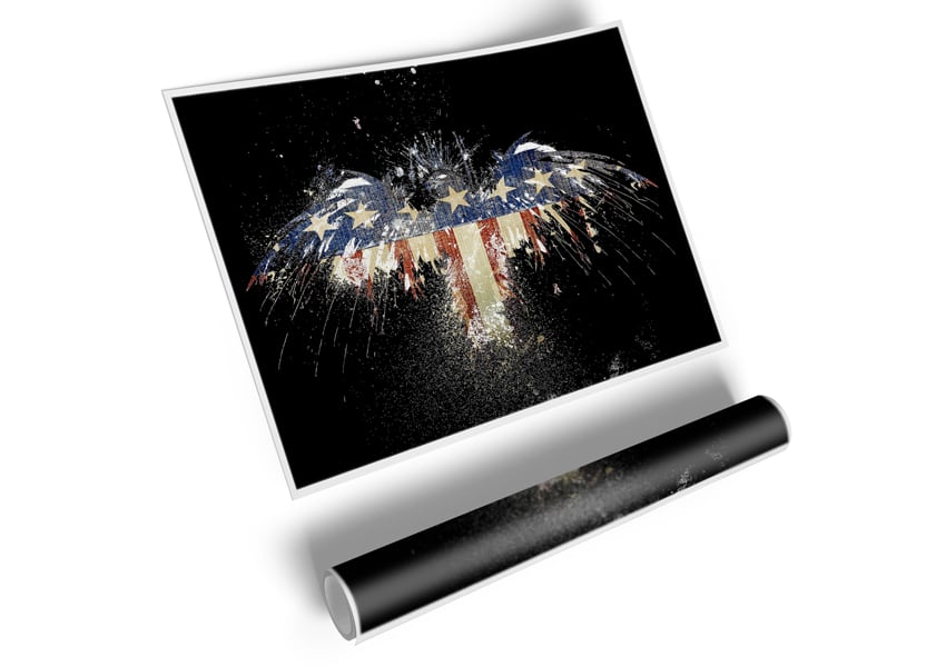 A vibrant canvas poster featuring an eagle soaring against the American flag, symbolizing patriotism and freedom.