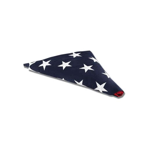 High-quality American flag for display cases, featuring sewn stripes and embroidered stars, available in two sizes.