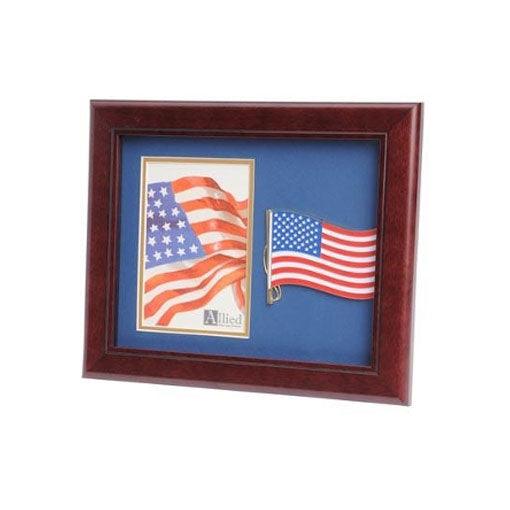 American Flag Medallion Portrait Picture Frame with blue matting and gold trim, designed for 4x6 photos.