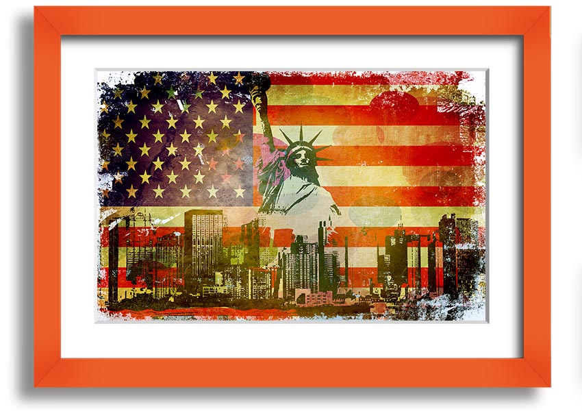 Framed print of the American Flag NYC, showcasing vibrant colors and quality craftsmanship, ready to hang.