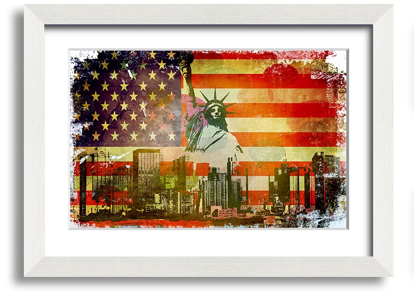 Framed print of the American Flag NYC, showcasing vibrant colors and quality craftsmanship, ready to hang.