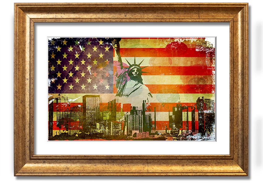 Framed print of the American Flag NYC, showcasing vibrant colors and quality craftsmanship, ready to hang.