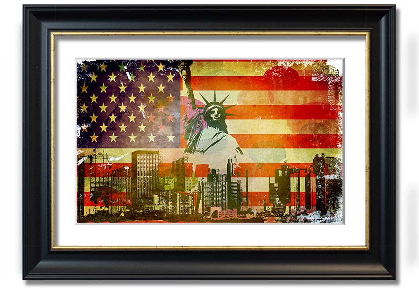 Framed print of the American Flag NYC, showcasing vibrant colors and quality craftsmanship, ready to hang.