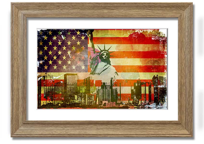 Framed print of the American Flag NYC, showcasing vibrant colors and quality craftsmanship, ready to hang.