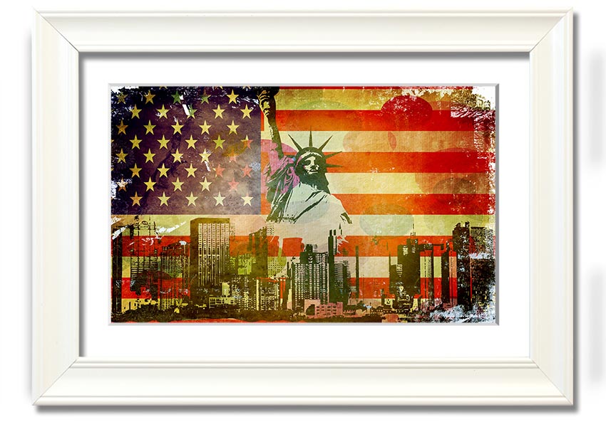 Framed print of the American Flag NYC, showcasing vibrant colors and quality craftsmanship, ready to hang.