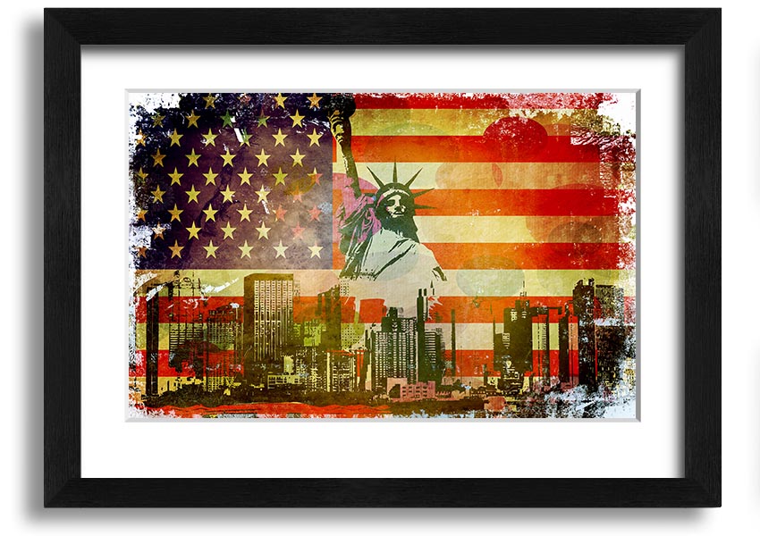 Framed print of the American Flag NYC, showcasing vibrant colors and quality craftsmanship, ready to hang.