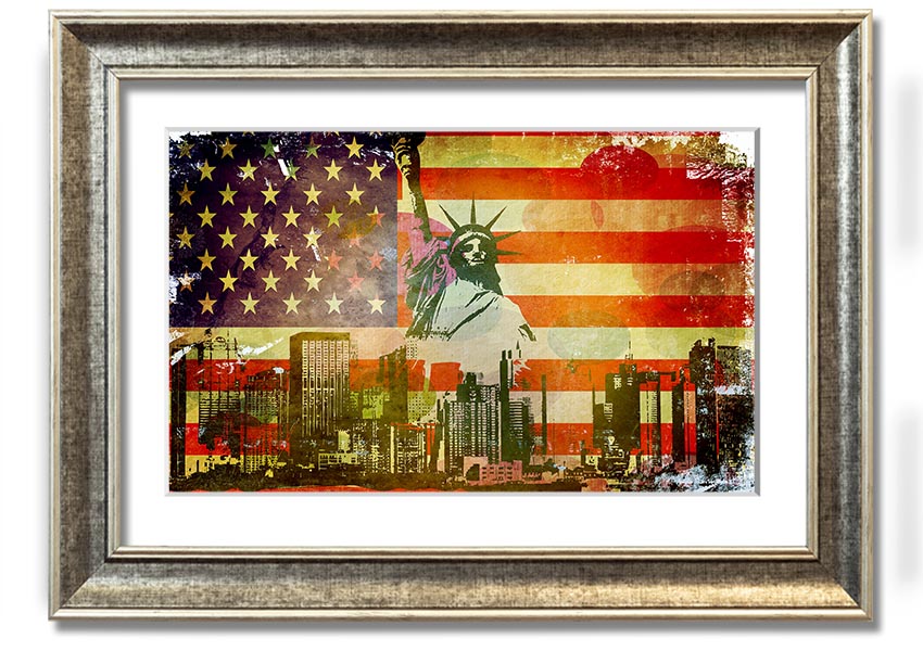 Framed print of the American Flag NYC, showcasing vibrant colors and quality craftsmanship, ready to hang.