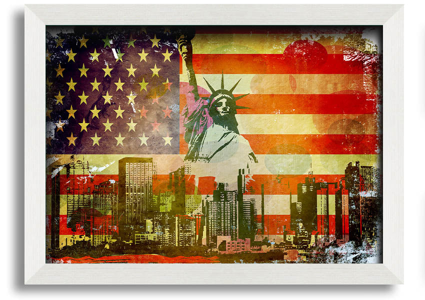 Framed print of the American Flag NYC, showcasing vibrant colors and quality craftsmanship, ready to hang.