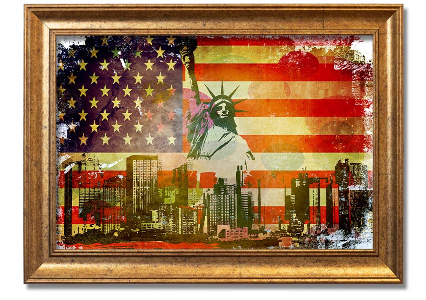 Framed print of the American Flag NYC, showcasing vibrant colors and quality craftsmanship, ready to hang.