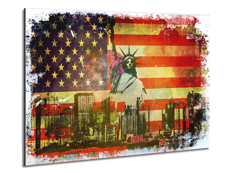 American Flag NYC art piece printed on brushed aluminium dibond, showcasing vibrant colors and modern design.