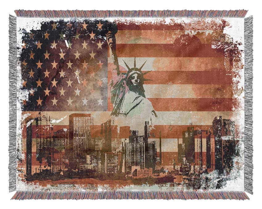 American Flag NYC throw blanket made from 100% cotton, featuring a classic design with a thermal weave for breathability and comfort.