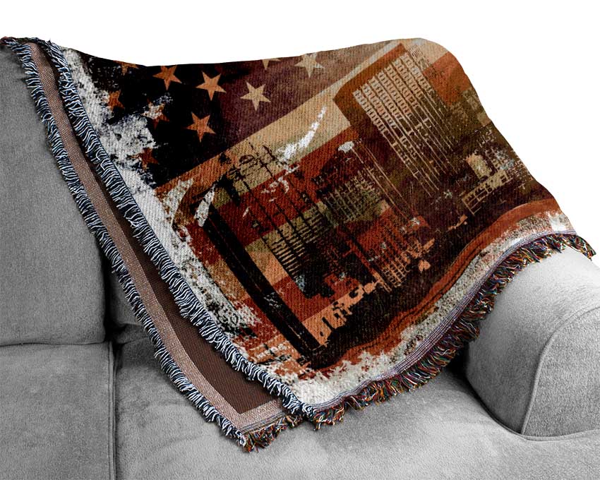 American Flag NYC throw blanket made from 100% cotton, featuring a classic design with a thermal weave for breathability and comfort.