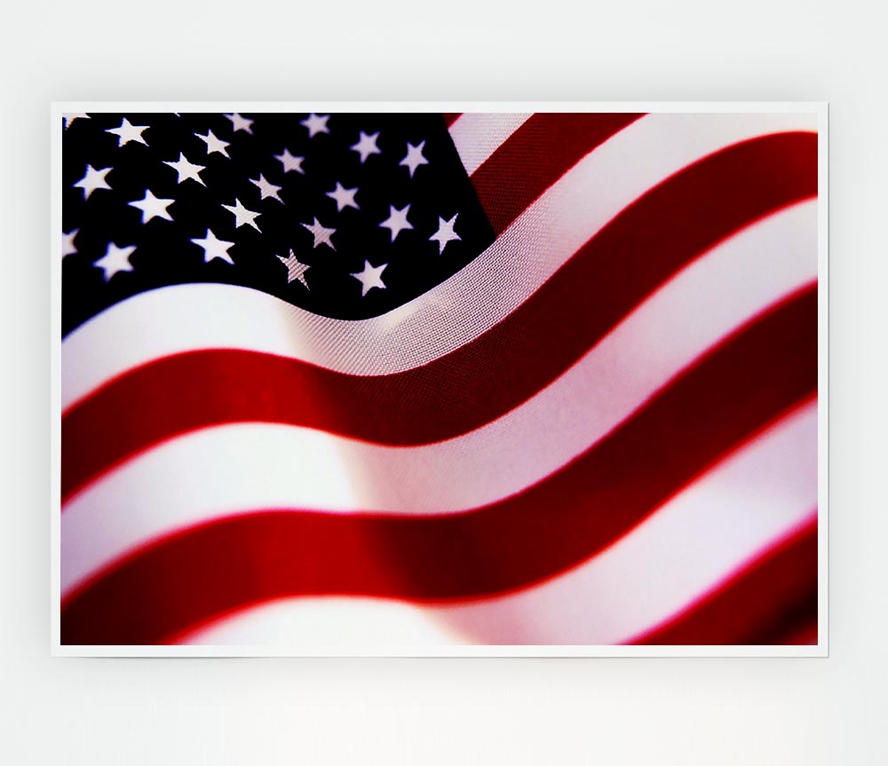 A vibrant American Flag poster printed on high-quality canvas, showcasing detailed colors and design, ready for display or framing.