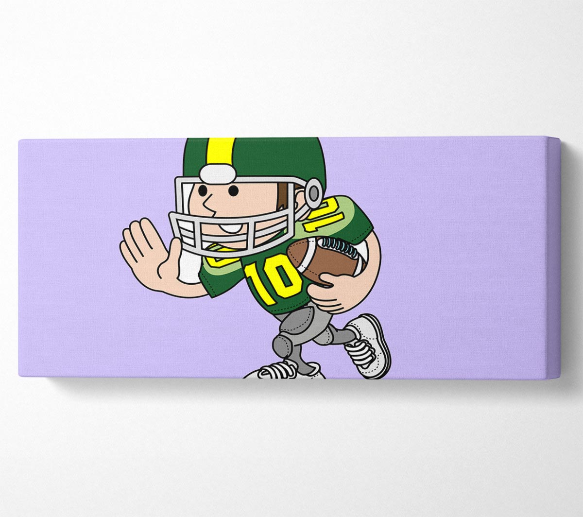 American Football Sport Player Lilac canvas art mounted on a box frame, showcasing a vibrant lilac color and dynamic sports theme.