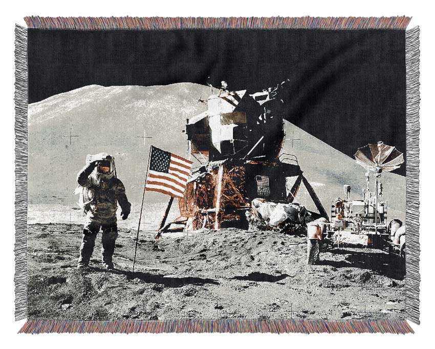 A luxurious American Moon Landing throw blanket made from 100% cotton, featuring a thermal weave design in a classic style.