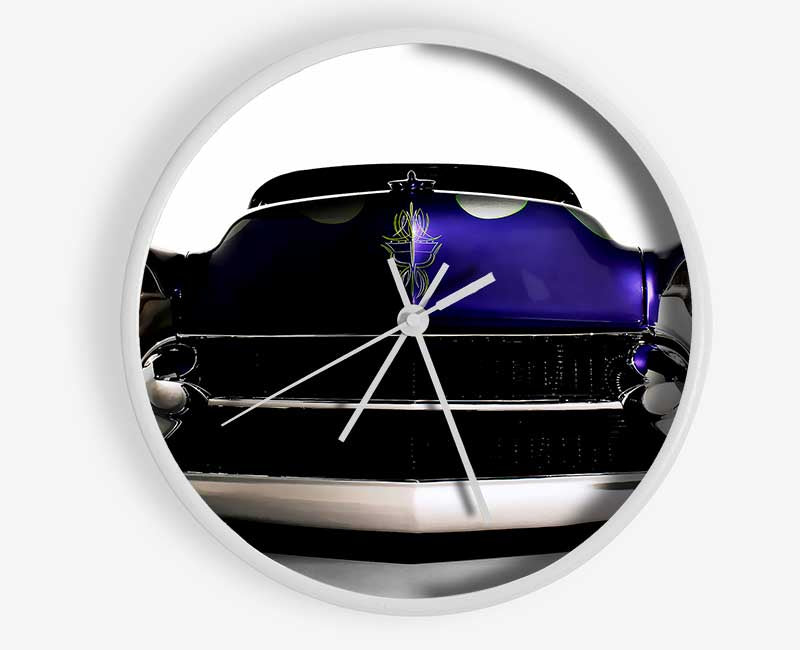 American Muscle Car Purple clock made from natural bamboo with a vibrant purple design and clear Plexiglas lens.