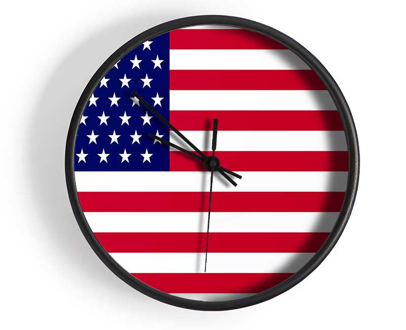 American Star clock made from natural bamboo with a round face, available in black, white, and natural frame colors.