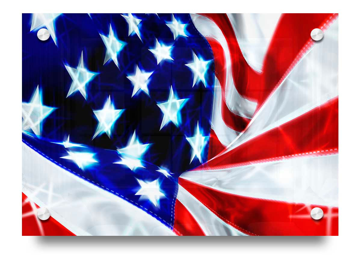 American Stars And Stripes acrylic print on 5mm thick glass, showcasing vibrant colors and patriotic design.