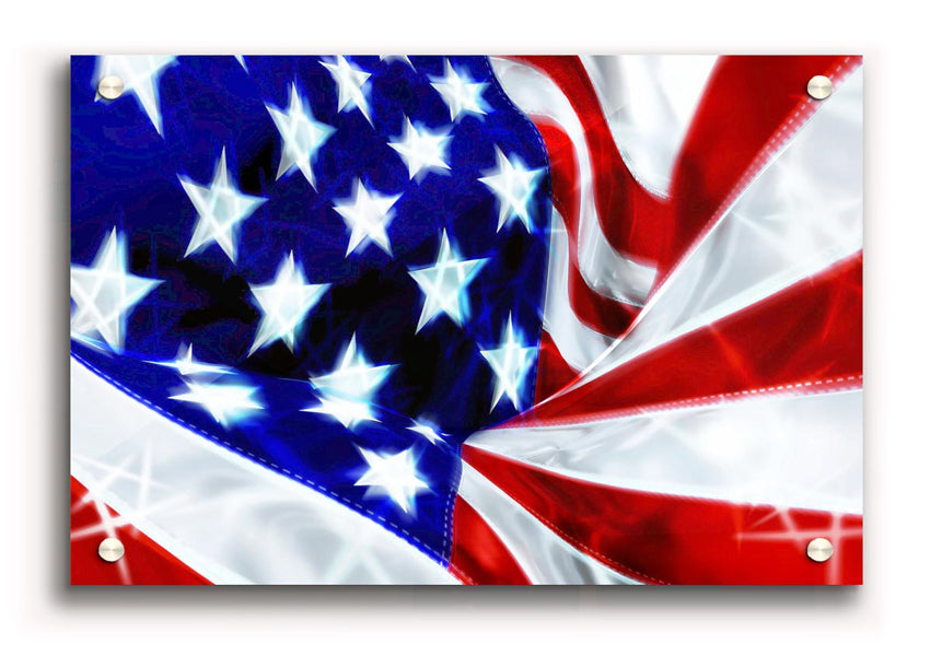 American Stars And Stripes acrylic print on 5mm thick glass, showcasing vibrant colors and patriotic design.